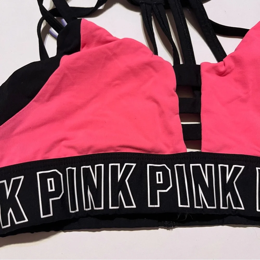 PINK Victorias Secret Ultimate Pull On Black Hot Pink Wireless Sports Bra Size S